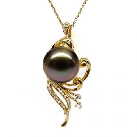 Pendentif phoenix - Perle de Tahiti noire - Or jaune, diamants