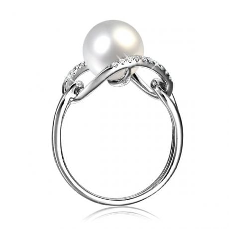 Bague 2 anneaux or blanc à l'unisson - Perle de culture et diamants
