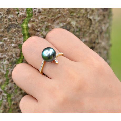 Bague L'Île sous le Vent - Perle de Tahiti - Or jaune, diamants sertis