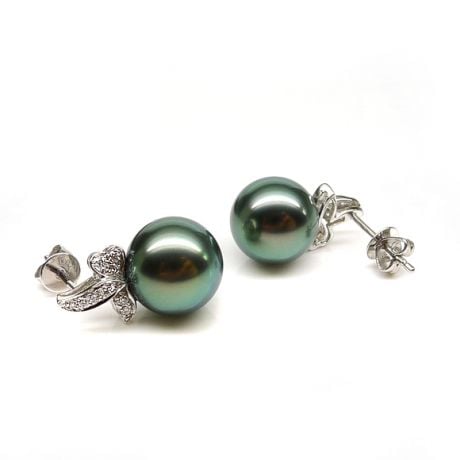 Boucles oreilles perles Tahiti or blanc - Petites oreilles de Bunny