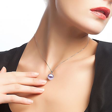 Collier une perle lavande - Pendentif or blanc