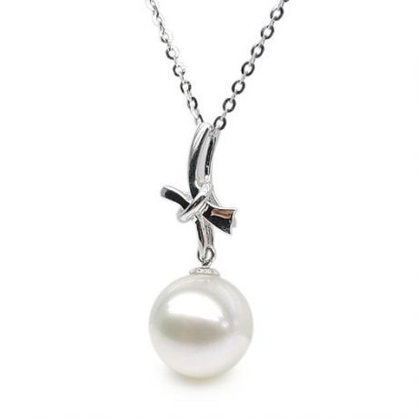 Pendentif noeud or blanc 18cts monté d'une perle d'eau douce blanche
