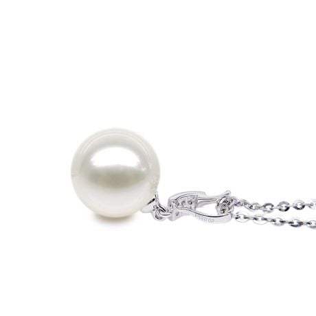 Pendentif moderne pavée de 8 diamants - Or blanc, perle douce blanche