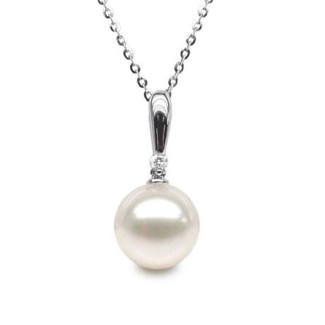 Pendentif Hainan - Tige or blanc, diamant demi clos - Perle blanche