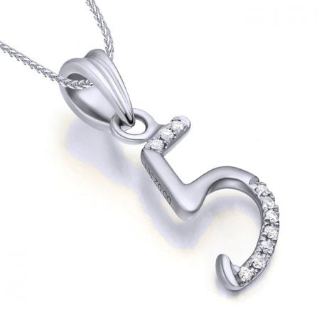 Pendentif chiffre 5 - Or blanc 18cts - Diamants 0.02ct