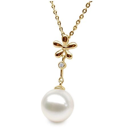 Pendentif fleur -  Or jaune - Perle de culture blanche