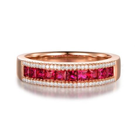 Bague rubis diamant or rose - Lumière Érubescente