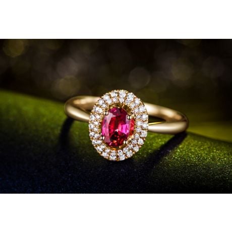 Bague de fiançailles rubis diamants et or jaune - Forme ovale
