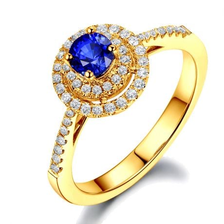 Bague sertissage virtuose Or jaune, diamants et saphir 0.50ct