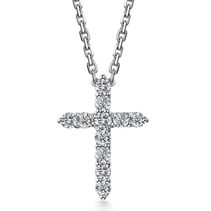 Pendentif Croix Religieuse En Or Blanc 14 Carats Avec Diamant Cultivé 0,90 Cctw - Neuf Sans Emballage