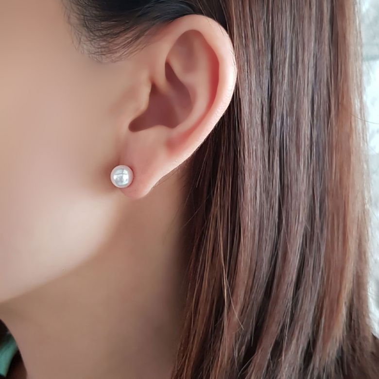 Boucles d'oreilles clous or blanc - Perles Akoya de mer Japon 8/8.5mm - 3