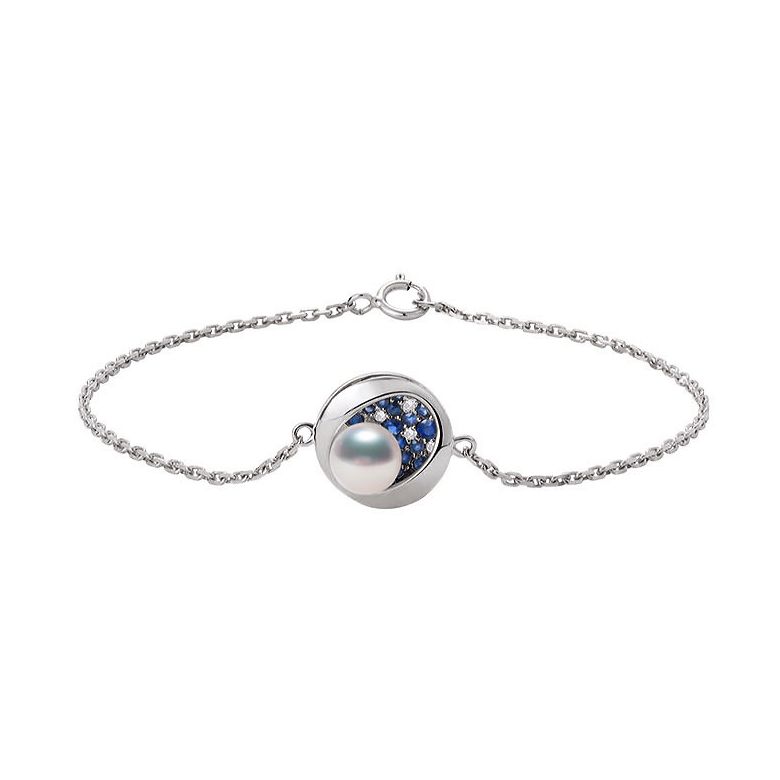 Bracelet perle Akoya - Diamant, saphir, Or blanc I Seiza - 1