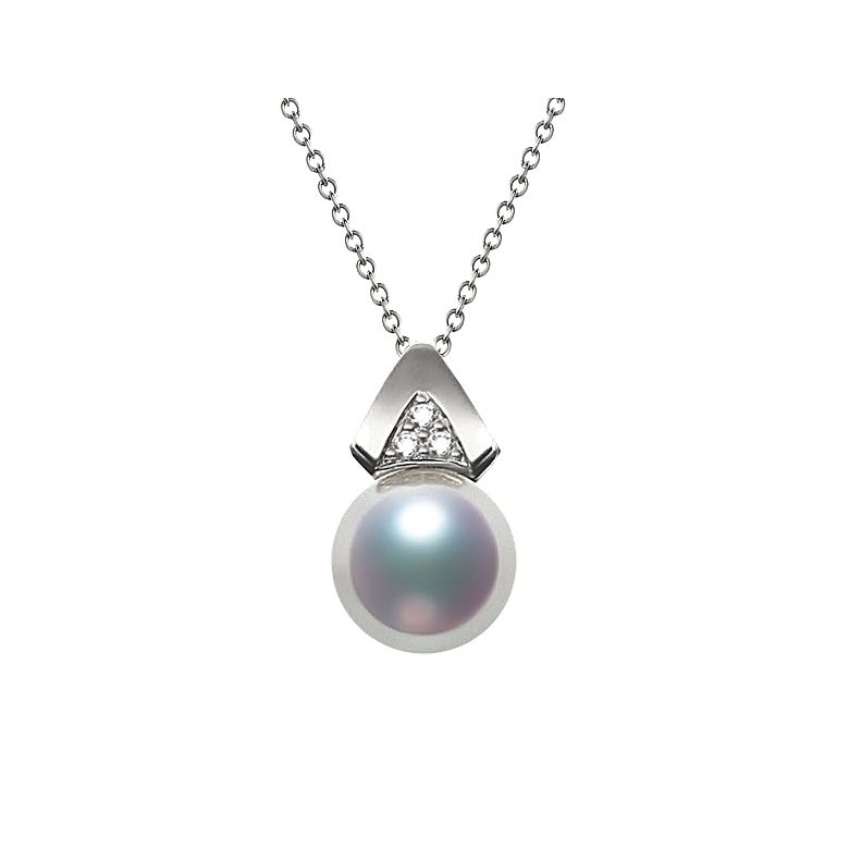 Pendentif triangulaire perle Akoya du Japon, Or blanc et diamants  - 1