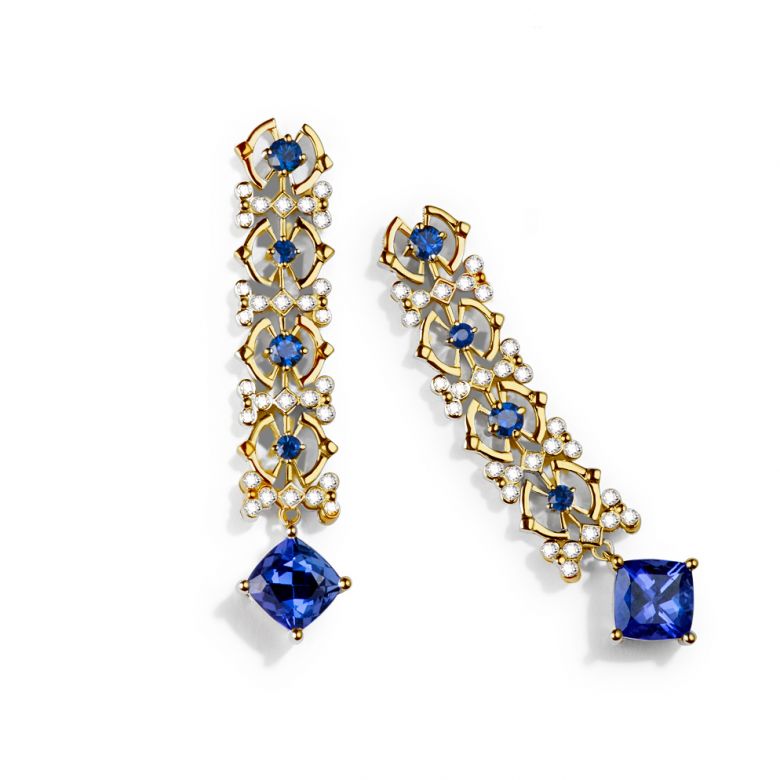 Boucle d oreille Saphir bleu, diamant - Or jaune - 4