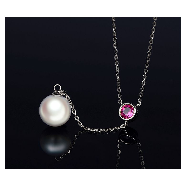 Collier pendentif perle Akoya. Chaîne Or blanc, Saphir rose - 5