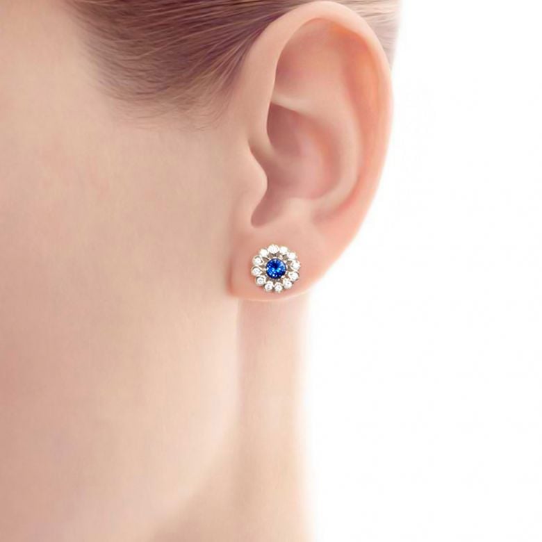 Boucle d oreille bleu de Médicis - Saphir, or blanc, diamant - 2