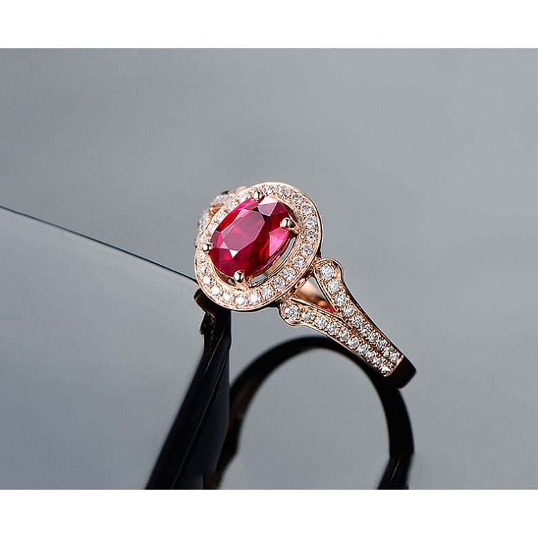 Bague Mogok, rubis de Birmanie.  Or rose et diamants | Mogok - 8