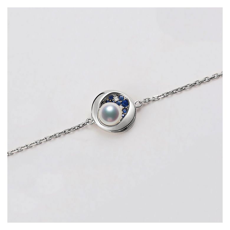 Bracelet perle Akoya - Diamant, saphir, Or blanc I Seiza - 5