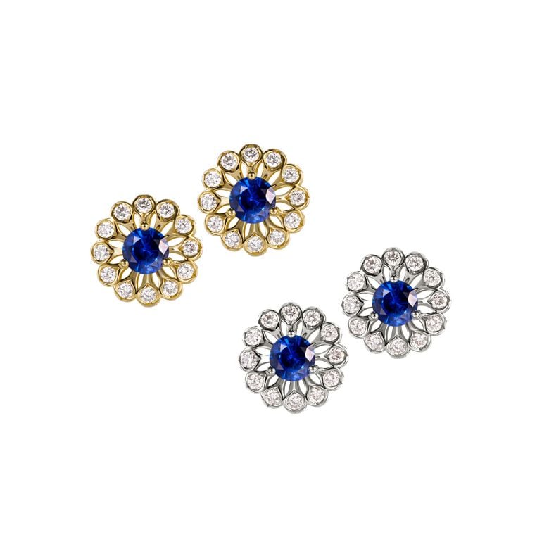 Boucle d oreille bleu de Médicis - Saphir, or blanc, diamant - 4