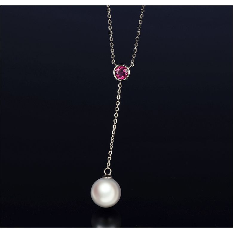 Collier pendentif perle Akoya. Chaîne Or blanc, Saphir rose - 6