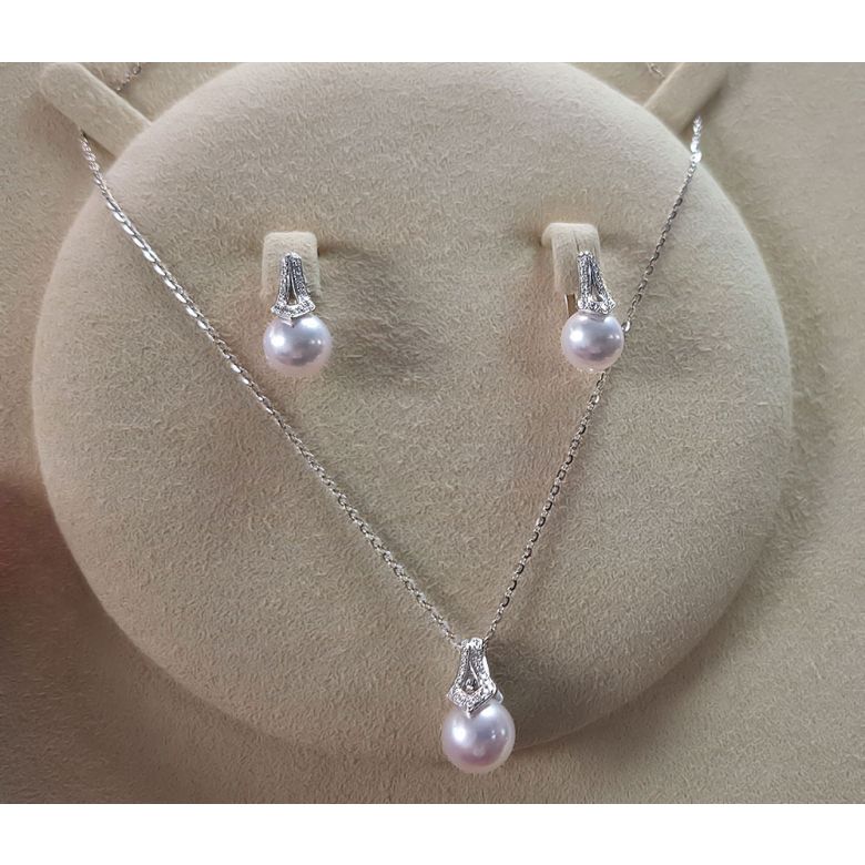 Boucles oreilles perles Japon. Pendants Michiko Or blanc, diamants. - 5