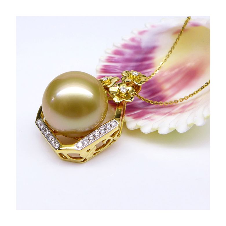 Pendentif parfum précieux -  Or jaune & diamants - Perle dorée - 8