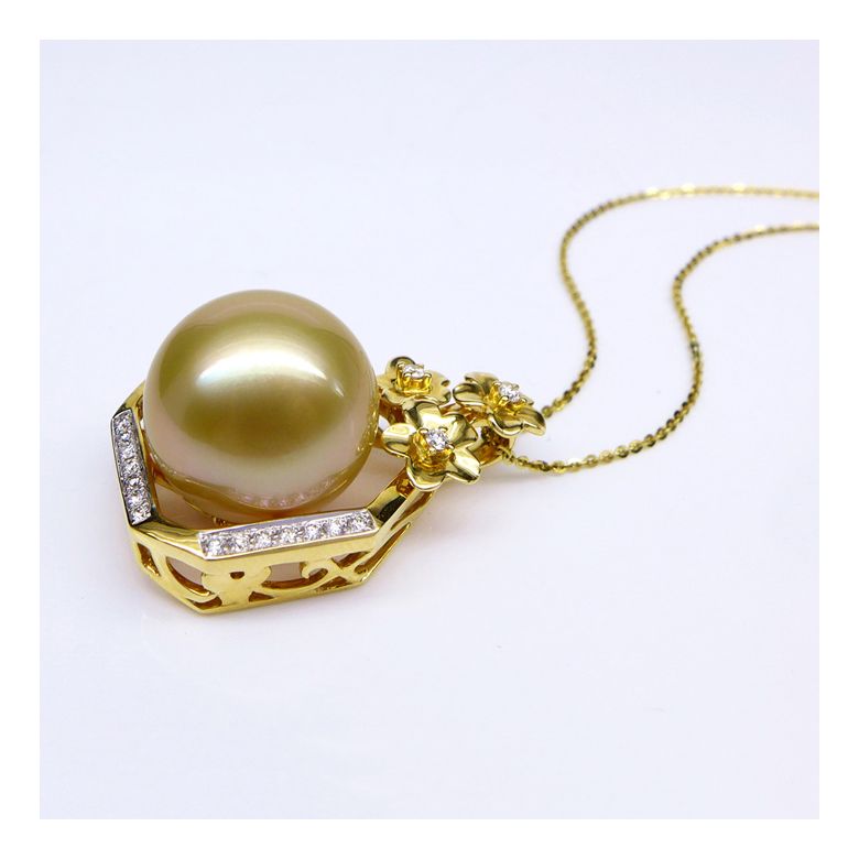 Pendentif parfum précieux -  Or jaune & diamants - Perle dorée - 9