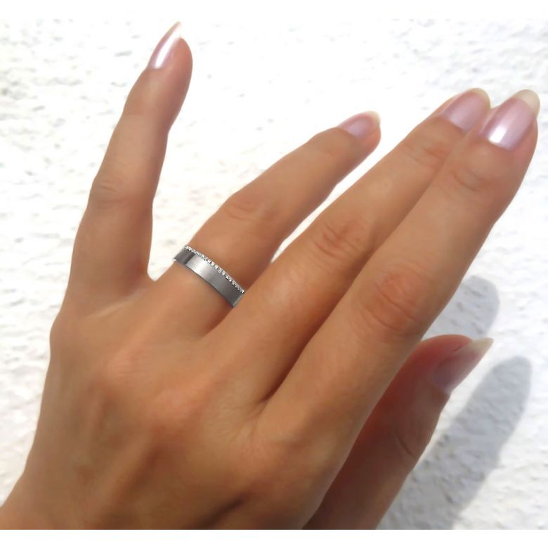 Alliance Clizia - Or Blanc Brossé 18cts pour Femme - Liseré de 19 Diamants | Gemperles - 5