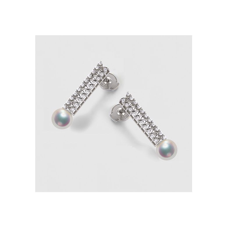 Boucle d oreille perle du Japon. Or blanc, diamant - Hatsune Miku - 4