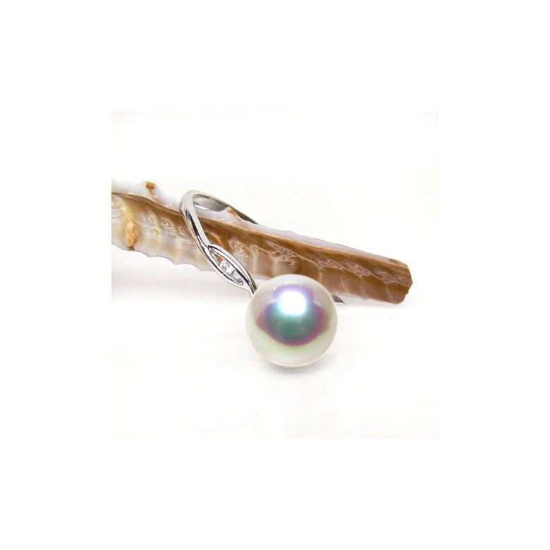 Bague or blanc - Perle Akoya blanche Japon - Diamants sertis rails