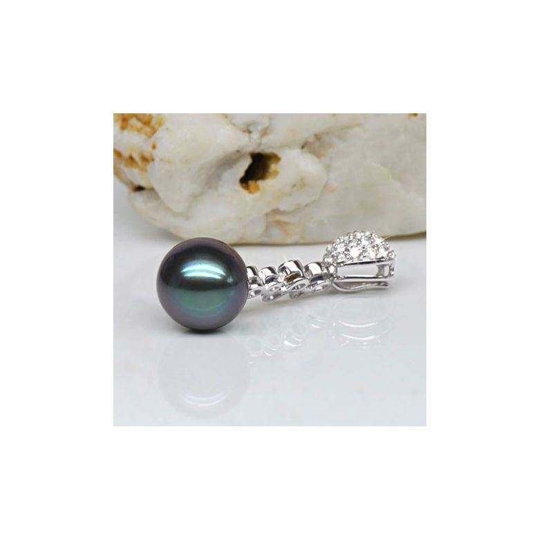 Pendentif boules - Perle de Tahiti - Or blanc, diamants, saphirs bleus - 4