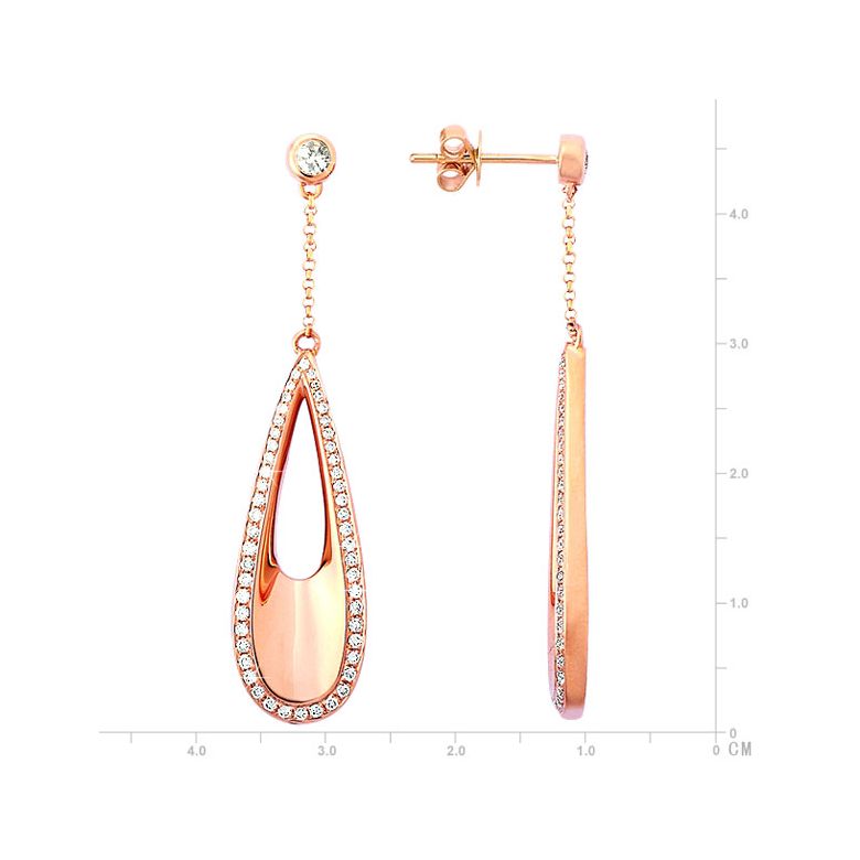 Boucles d oreilles gouttes d'eau en or rose 18cts - Diamants 0.69ct - 2