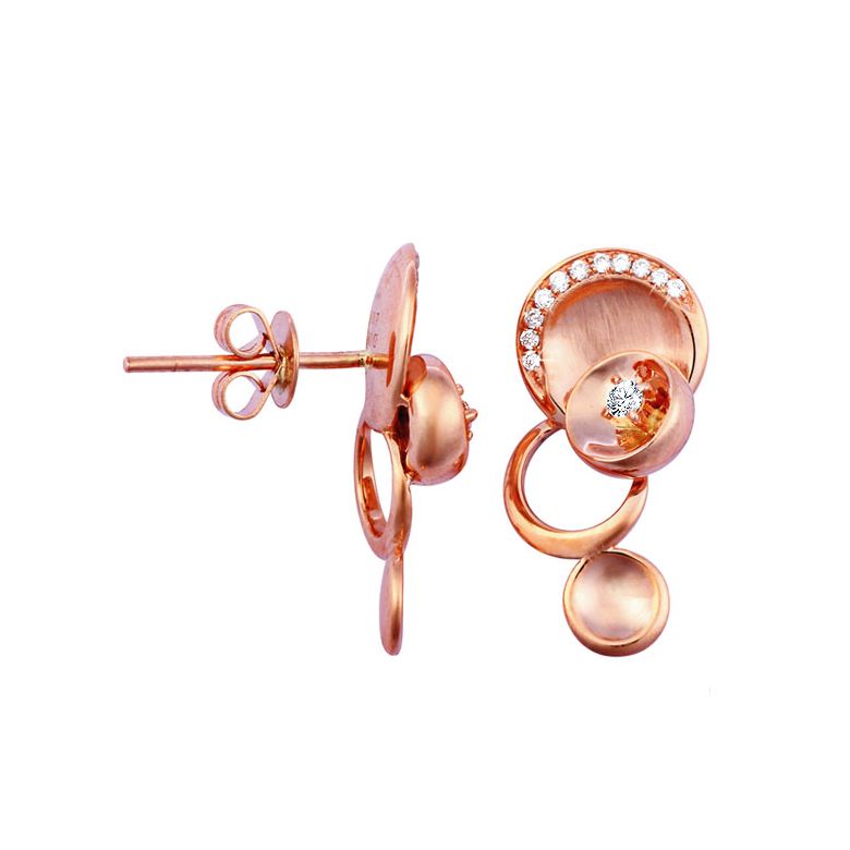 Boucles d'oreilles or - Pendants métal or rose et diamants - Courbes - 1