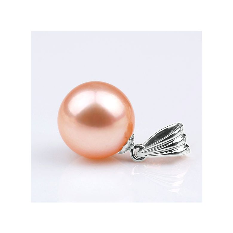 Collier une perle rose - Pendentif or blanc - 3