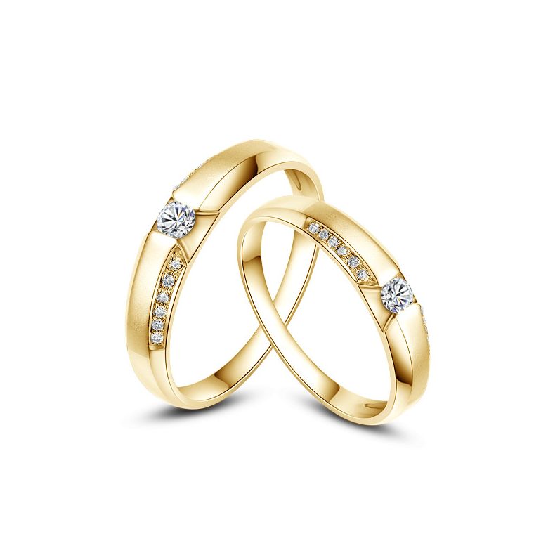Achat alliances mariage - Alliances Solitaires Duo - Or jaune, diamants - 1