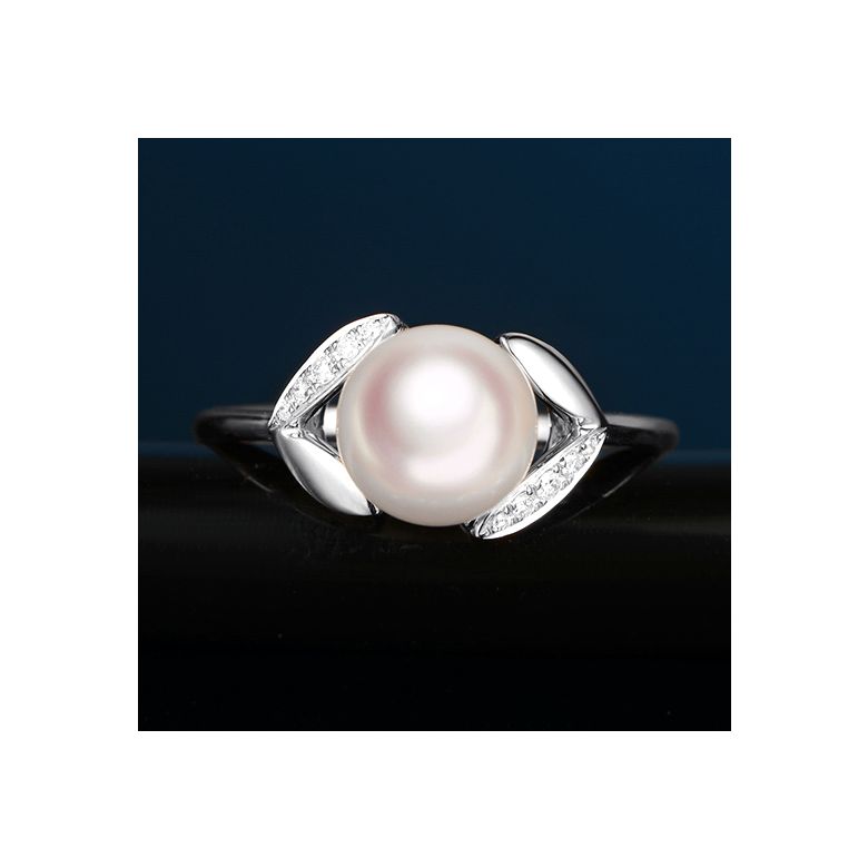 Bague pétales Or blanc, diamants et perles Akoya Japon - 2
