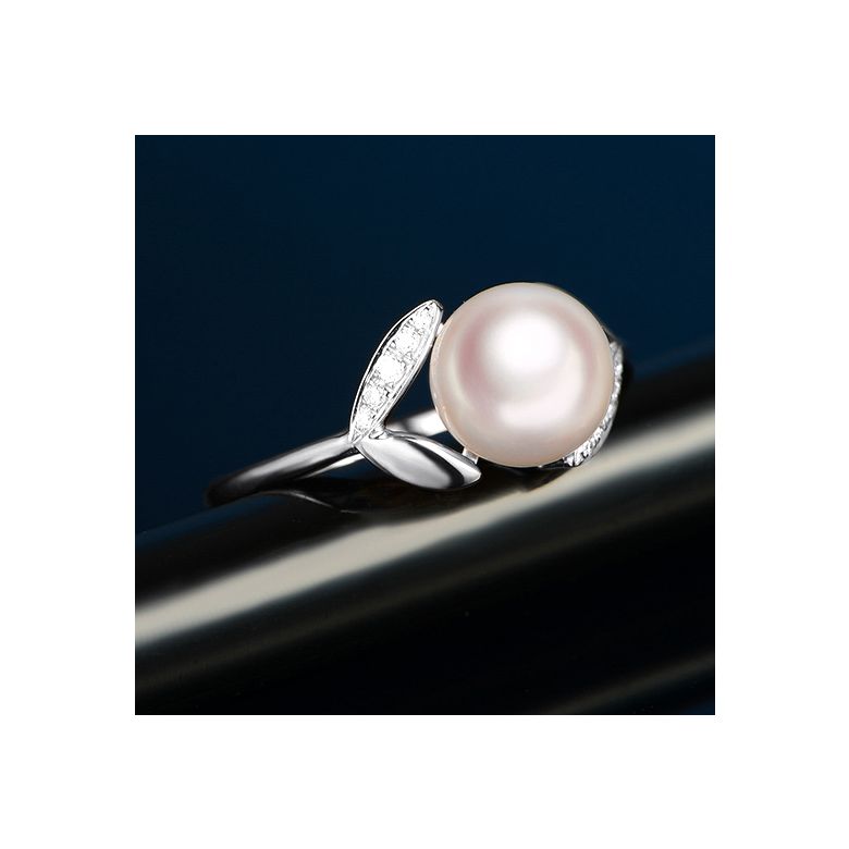Bague pétales Or blanc, diamants et perles Akoya Japon - 4