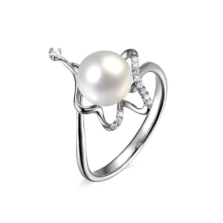 Bague en perle - Modèle d'orfèvre en or blanc et diamants - 1