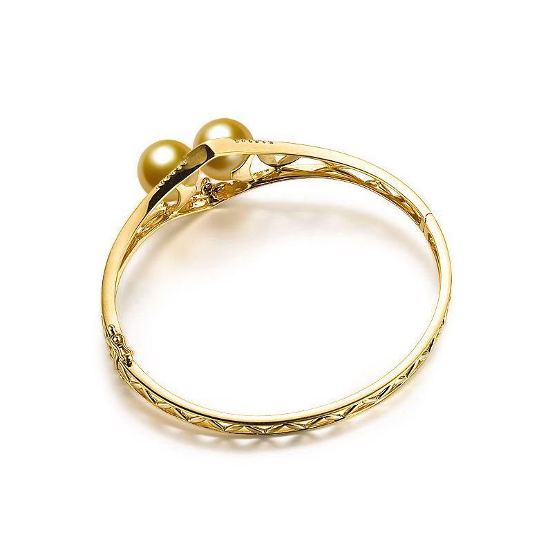 Bracelet joaillerie jonc - 2 Perles d'Australie dorées - Or, diamants - 4