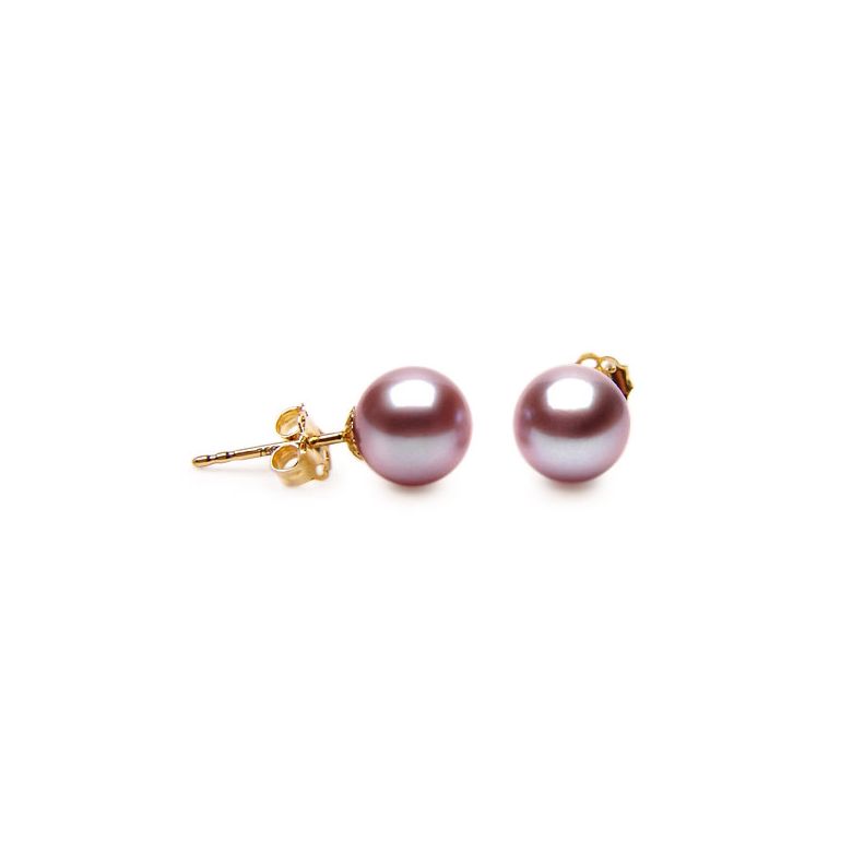 Boucle d'oreille perle clou - Perles de Chine lavande 8/9mm - Or jaune - 1