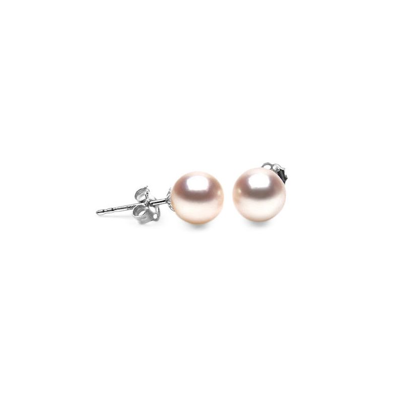 Clous oreilles femmes or blanc - Boucles perles Akoya japon, 7.5/8mm - 1