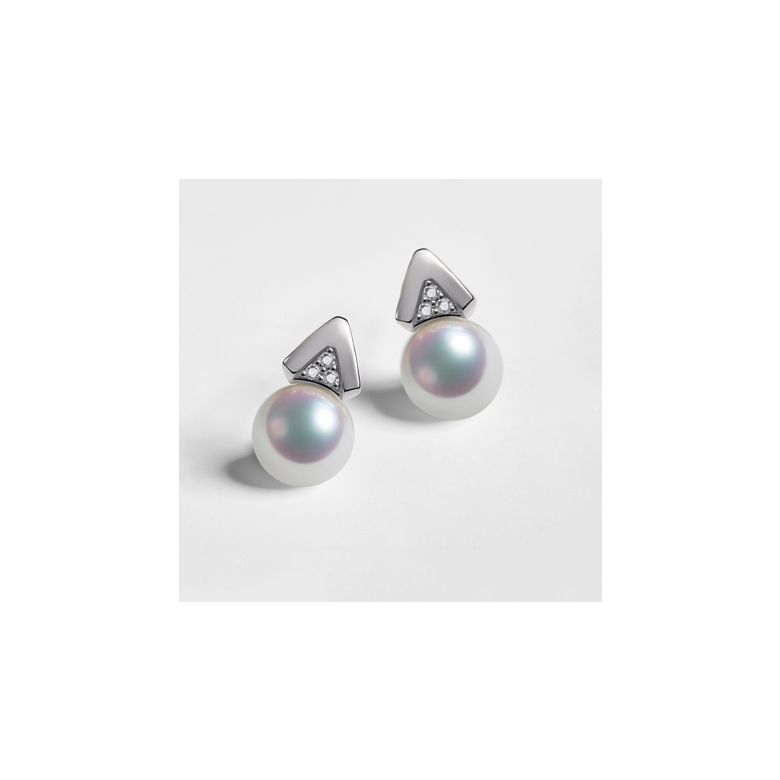 Pendentif et Boucles Tsuguka. Perles Akoya, Or blanc, diamants - 6