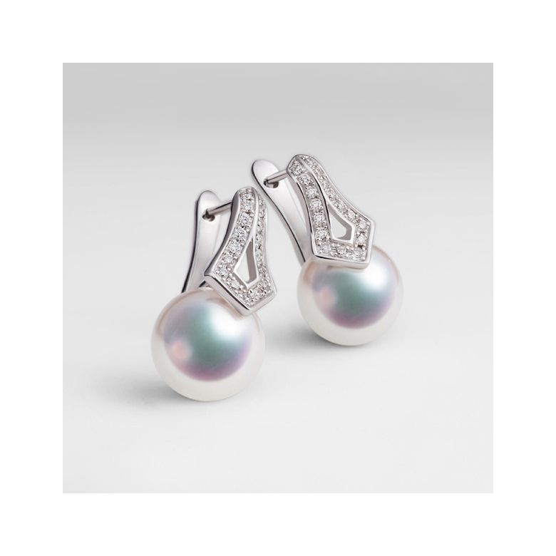 Boucles oreilles perles Japon. Pendants Michiko Or blanc, diamants. - 4
