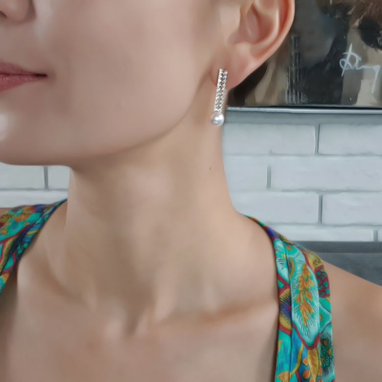 Boucle d oreille perle du Japon. Or blanc, diamant - Hatsune Miku - 6
