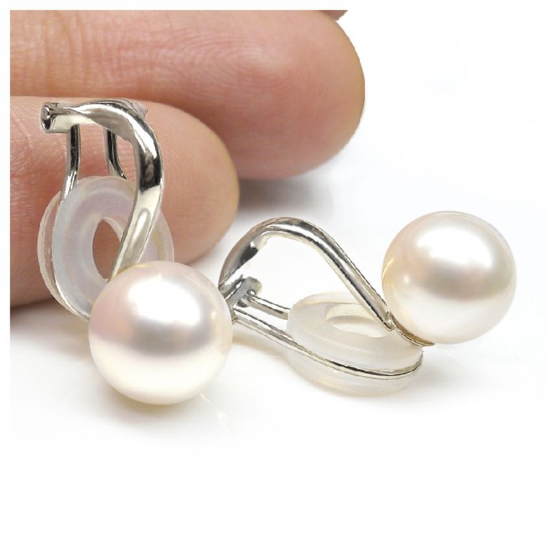Boucle d oreille clip - Boucle oreille clip or blanc perle - 2