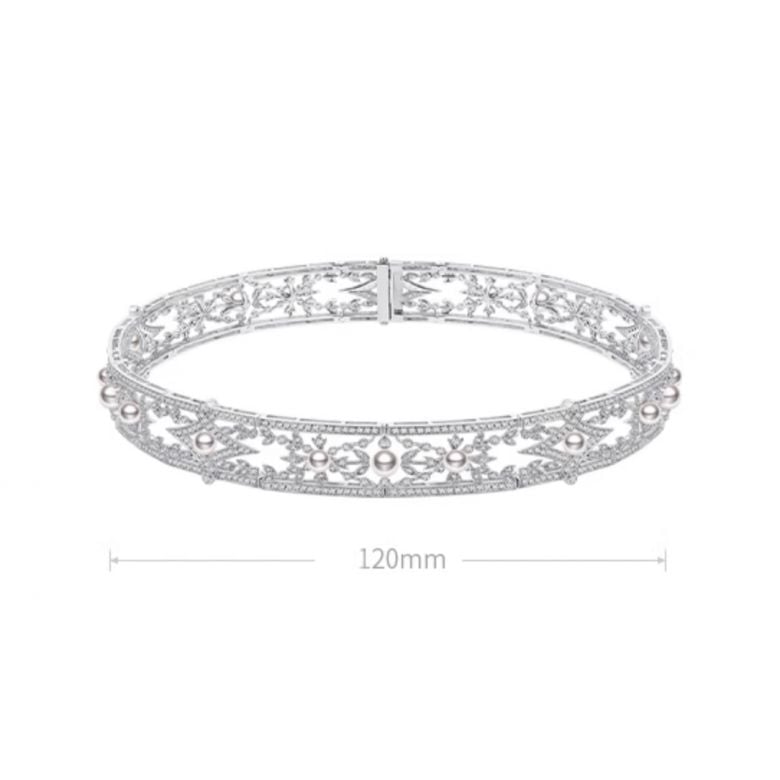 Collier Géométria Préciosa, Or blanc Diamant et Perle Akoya du Japon - 7