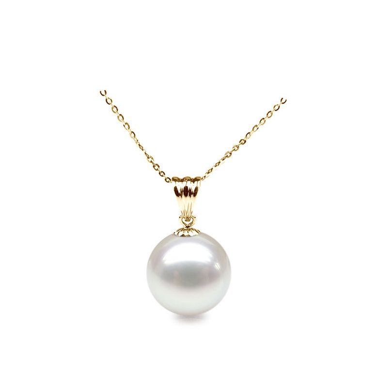 Collier une perle blanche. Pendentif or jaune - 1