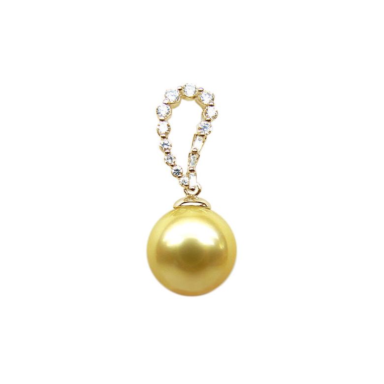 Pendentif goutte diamant - Perle d'Australie dorée - Or jaune - 1