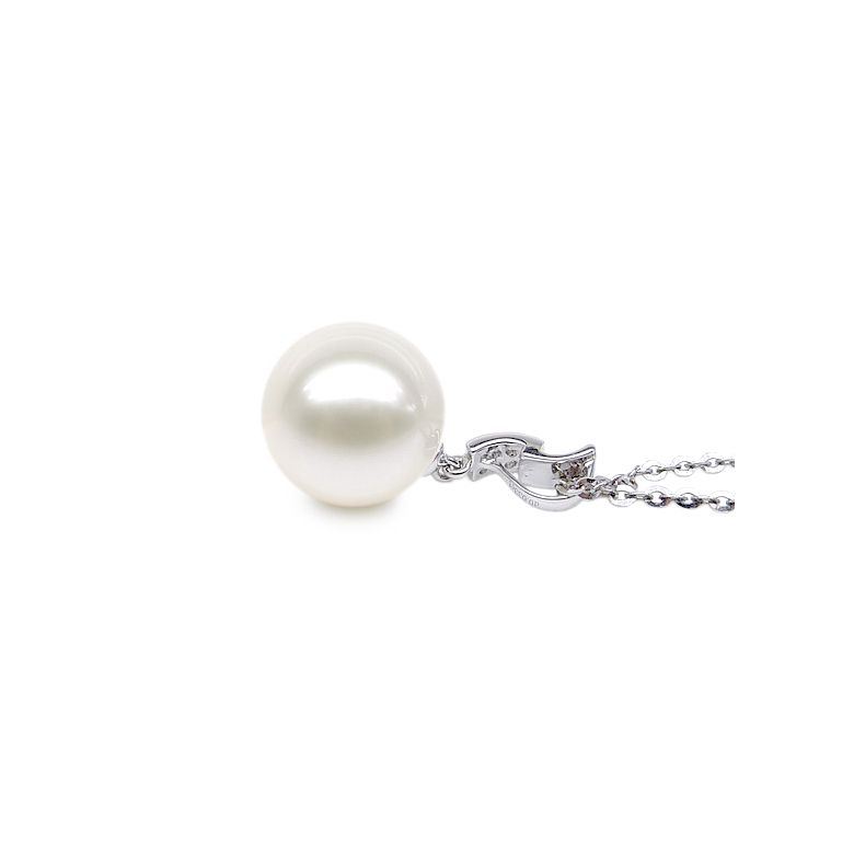 Pendentif moderne pavée de 8 diamants - Or blanc, perle douce blanche - 4