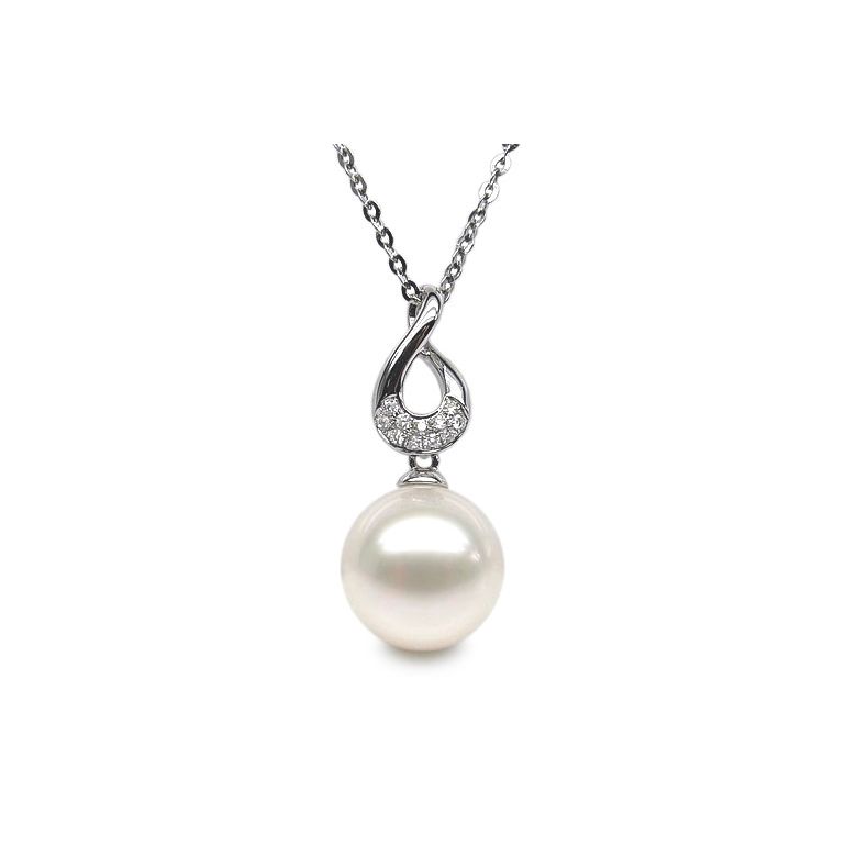 Pendentif twist or blanc - Perle de culture d'eau douce, diamants - 2